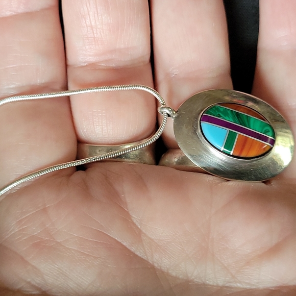 Turquoise Spiny Oyster Malachite SS Pendant - Picture 3 of 4